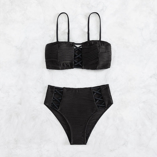Damen Bikini-Set mit strukturierter Oberfläche und dekorativen Einsätzen EB
