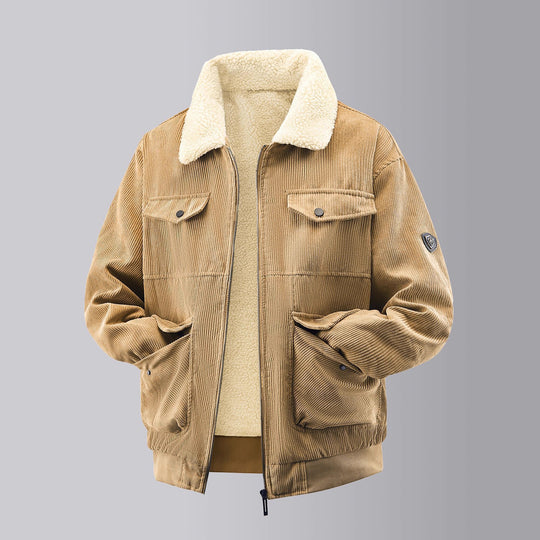 Herren kuschelige Teddy-Fleecejacke mit praktischen Brusttaschen und elastischen Bündchen EB