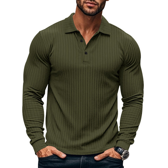 Herren Langarm-Henley-Shirt mit strukturiertem Rippenmuster EB