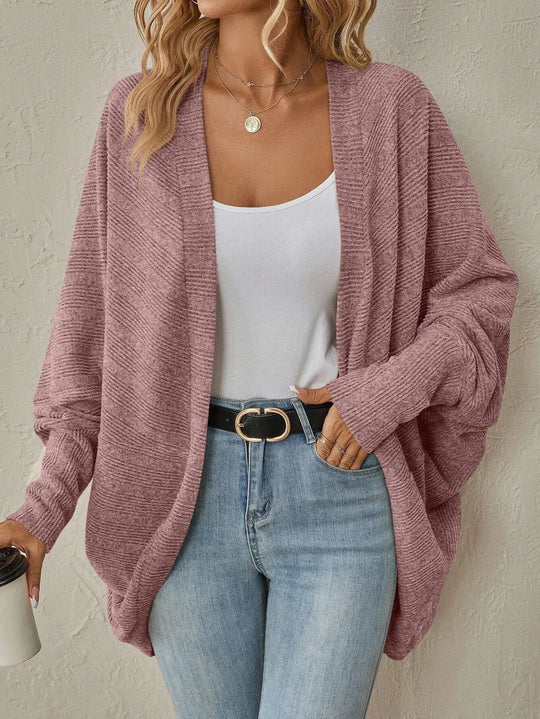 Damen Offener Feinstrick-Cardigan mit Strukturstreifen und überlanger Relax-Silhouette EB