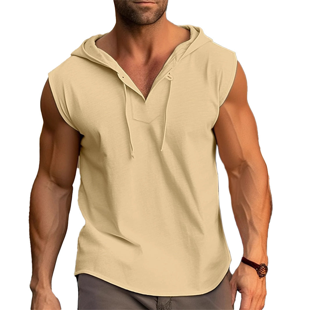 Herren ärmelloses Trainingsshirt mit praktischem Kapuzen-Design EB