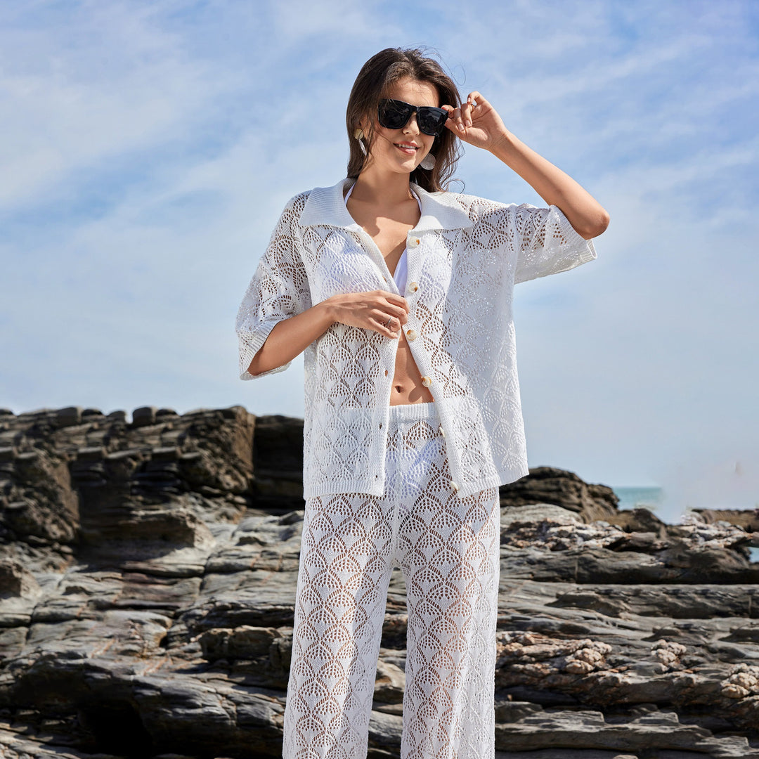 Damen luftige Häkel-Kimono Jacke EB