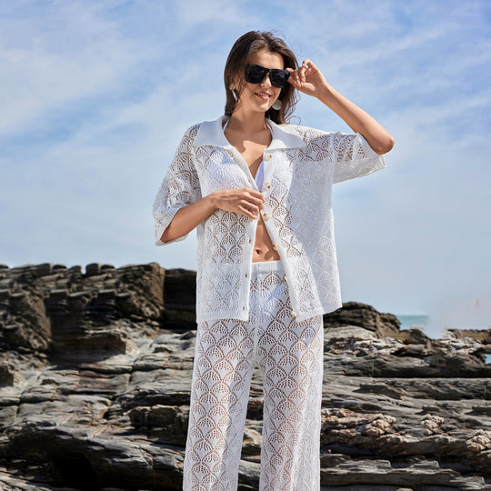 Damen luftige Häkel-Kimono Jacke EB