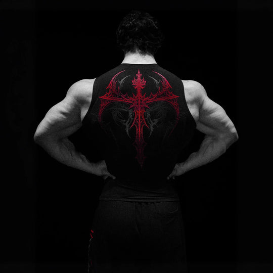 Herren nan figurbetontes Trainings-Tanktop mit tiefen Armausschnitten und filigranem Rückendruck EB