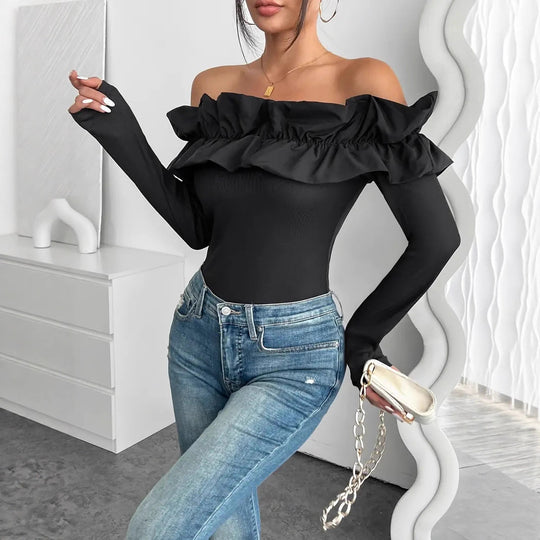 Damen Off-Shoulder Oberteil mit Rüschen EB