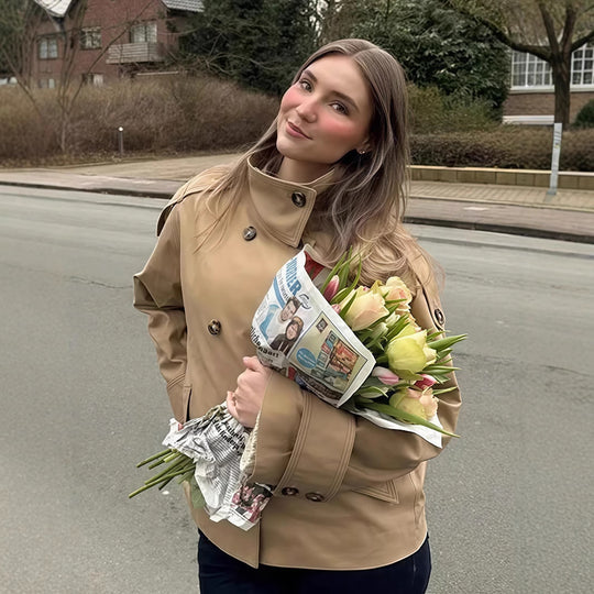 Damen modische Doppelreiher-Jacke mit hohem Kragen und strukturiertem Design EB