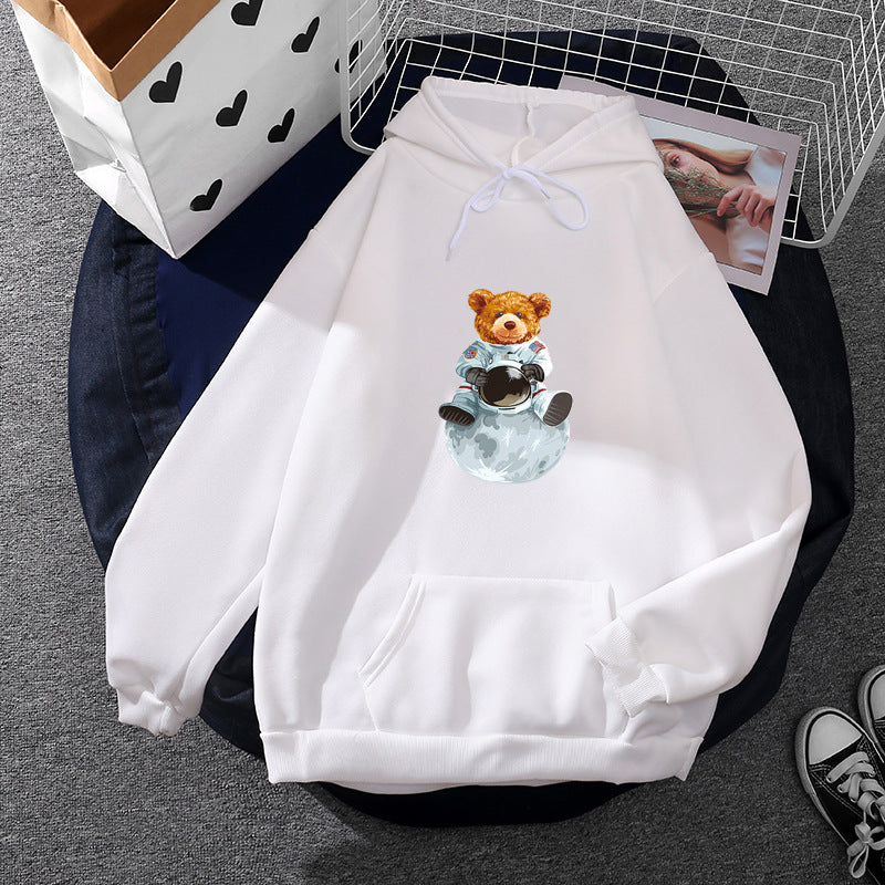 Damen nan weicher Oversize-Kapuzenpullover mit kawaii Pilzfrosch-Print, Kängurutasche und gerippten Bündchen EB