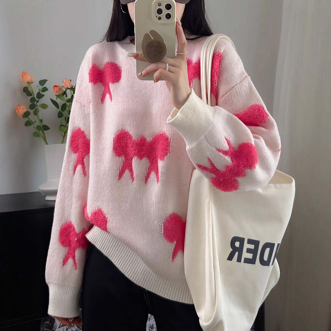 Damen Kuscheliger Strickpullover mit verspieltem Schleifenmotiv EB