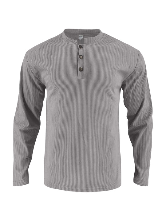 Herren Langarmshirt mit modischer Stehkragen und Knopfleiste EB