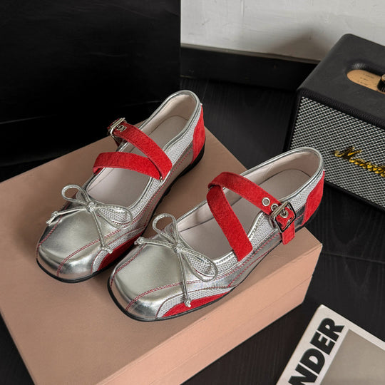 Damen Ballerinas mit stylischem Riemchen und elegantem Metallic-Design EB