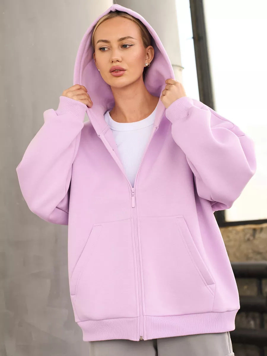 Damen lässiger Kapuzenjacke mit praktischem Reißverschluss und großen Taschen EB