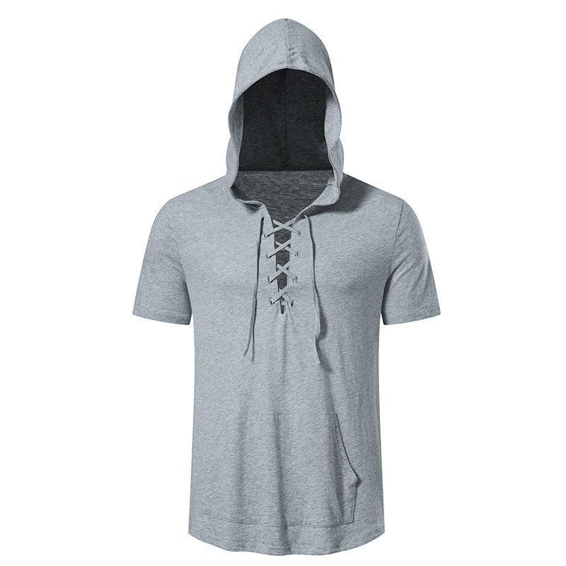 Herren Kapuzen-T-Shirt mit kreativem Schnürdesign EB