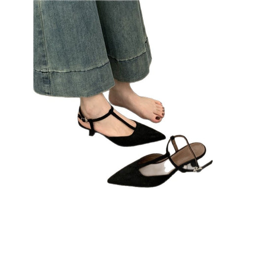Damen spitze Slingback Ballerinas aus weichem Veloursleder EB