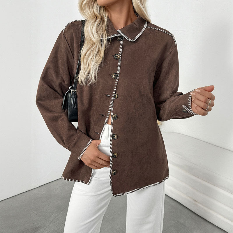 Damen lässige Overshirtjacke mit kontrastierenden Nähten EB