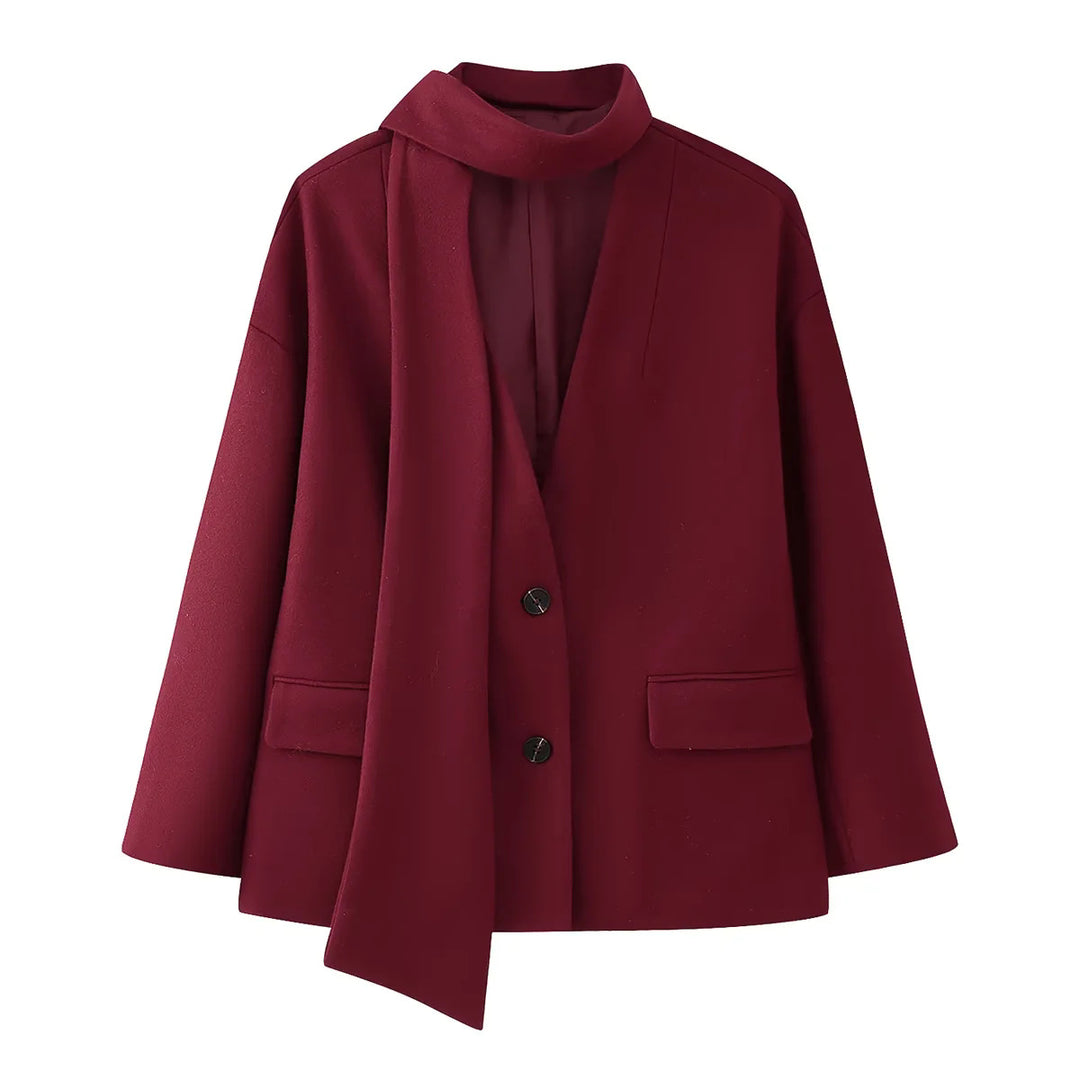 Damen elegante Blazerjacke mit abnehmbarem Schal EB