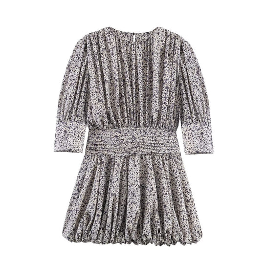 Damen Blumenkleid mit raffinierten Volants und elastischem Taillenbund EB
