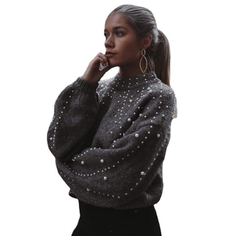Damen modischer Pullover mit schimmernden Akzenten und lässigem Schnitt EB