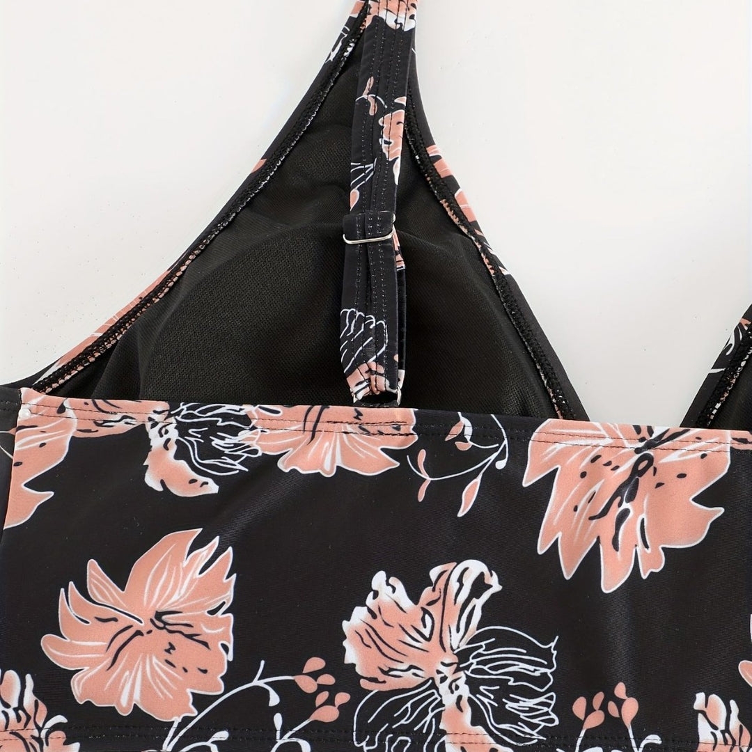 Damen Hochgeschnittener Bikini mit floralen Akzenten und raffinierten Details EB