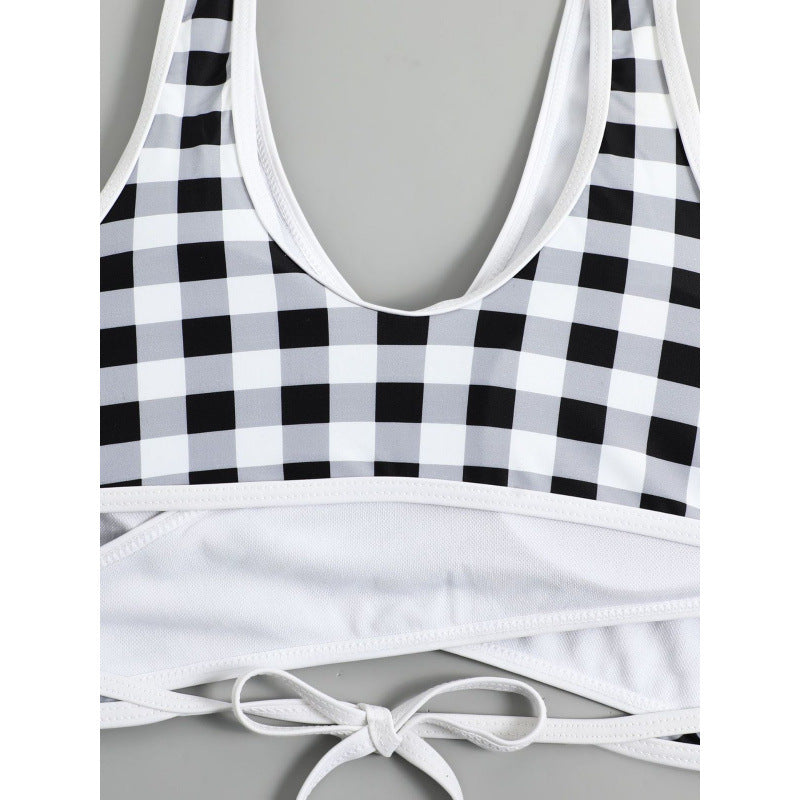 Damen Triangel-Bikini mit modernem Wickel-Design und verspieltem Karomuster EB