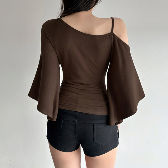 Damen asymmetrisches Oberteil mit fließenden Ärmelansätzen EB