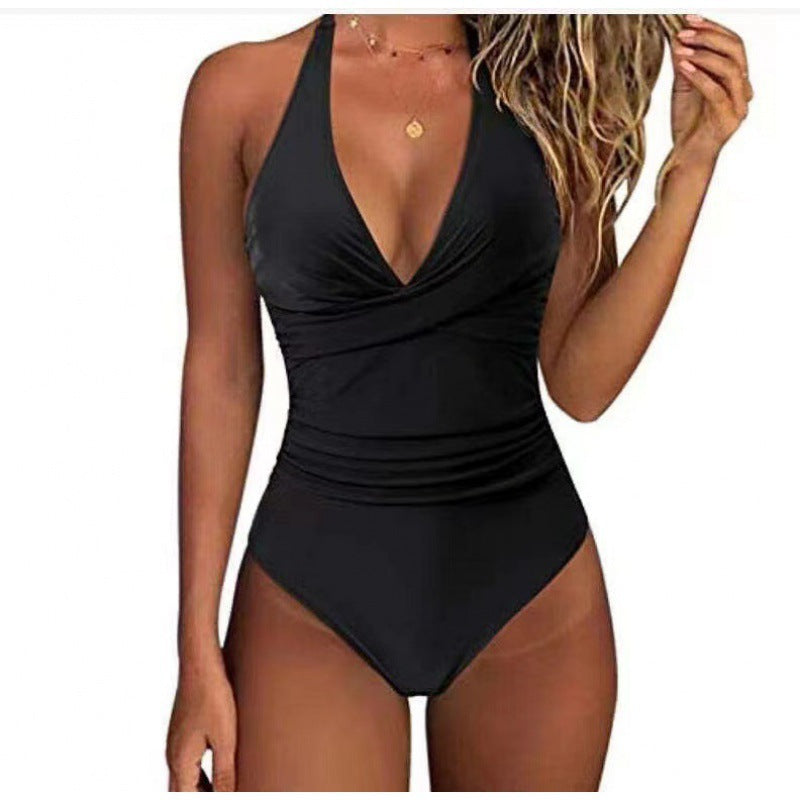 Damen Badeanzug mit raffiniertem Wickel-Design und floralem Muster EB