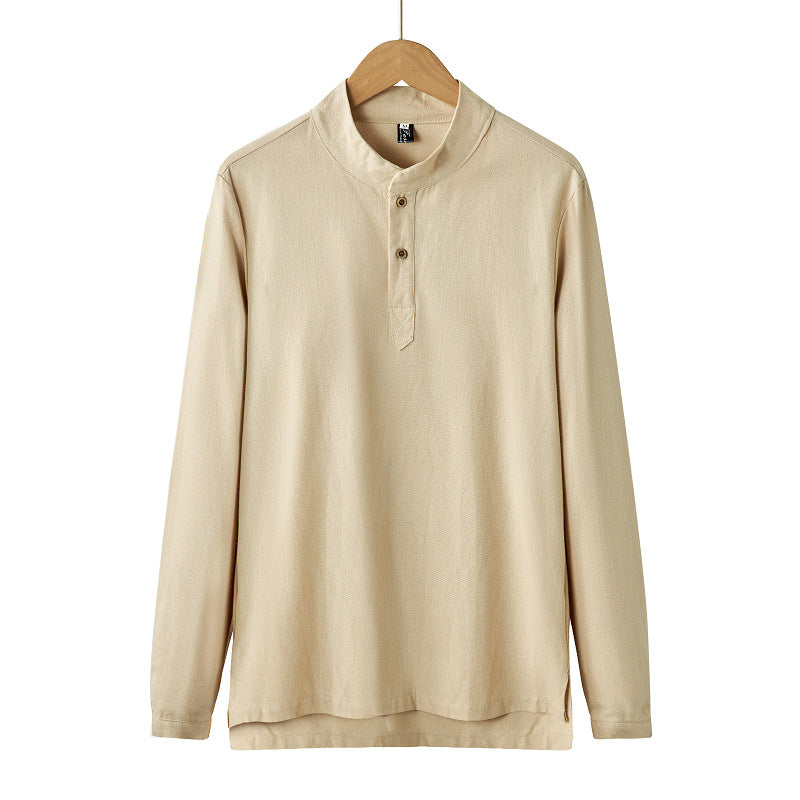 Herren nan langärmeliges Henley-Shirt mit Stehkragen und verdeckter Knopfleiste aus Baumwollmix EB