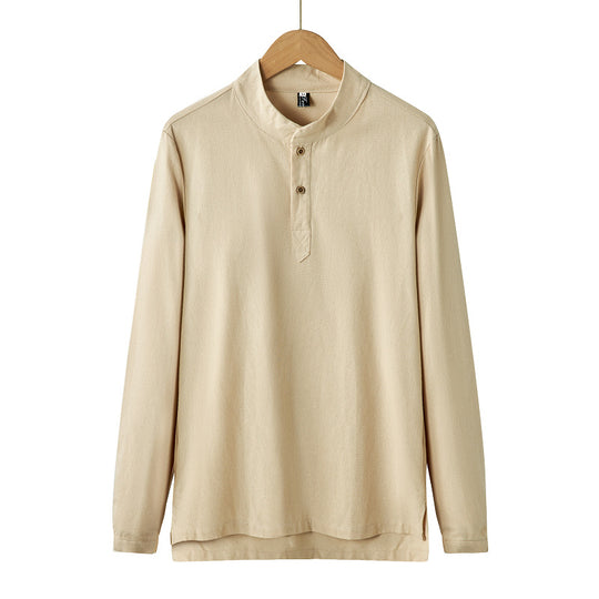 Herren nan langärmeliges Henley-Shirt mit Stehkragen und verdeckter Knopfleiste aus Baumwollmix EB