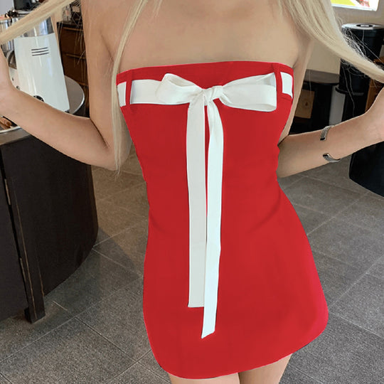 Damen Bandeau-Kleid mit dekorativem Schleifenelement und figurbetontem Schnitt EB