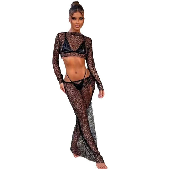 Damen Transparenter Strandbody mit langem Arm EB