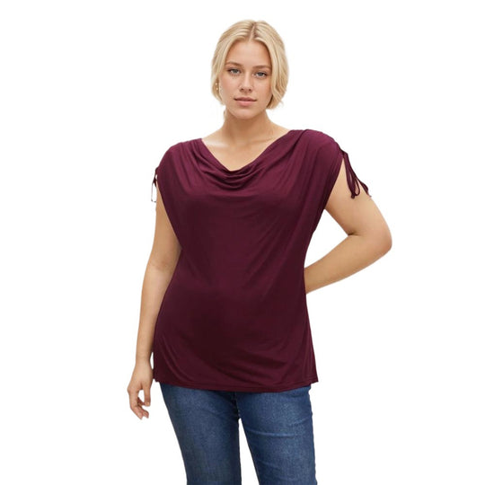Damen elegantes Oberteil mit lässigem Drapierung und seitlichen Bindebändern EB