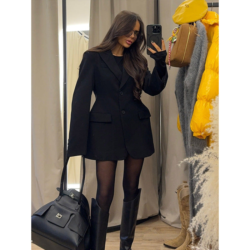Damen elegante Blazerjacke im Oversized-Schnitt mit schickem Revers EB