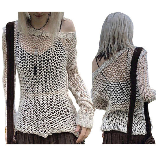 Damen Strickoberteil mit einzigartigem Netzdesign und weitem Schnitt EB