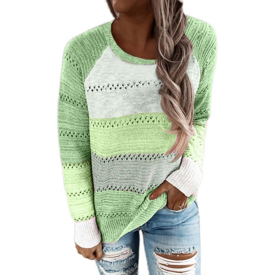 Damen gestreifter leichter Strickpullover EB