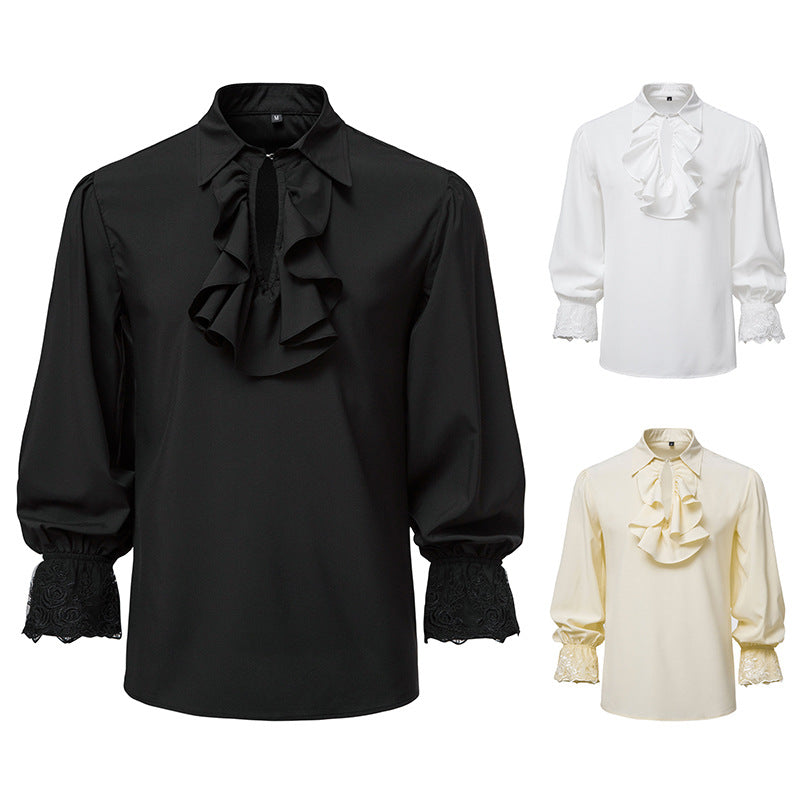 Damen Bluse mit Rüschendetails und Spitzenabschlüssen EB