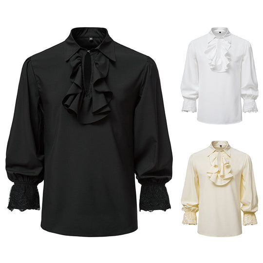 Damen Bluse mit Rüschendetails und Spitzenabschlüssen EB