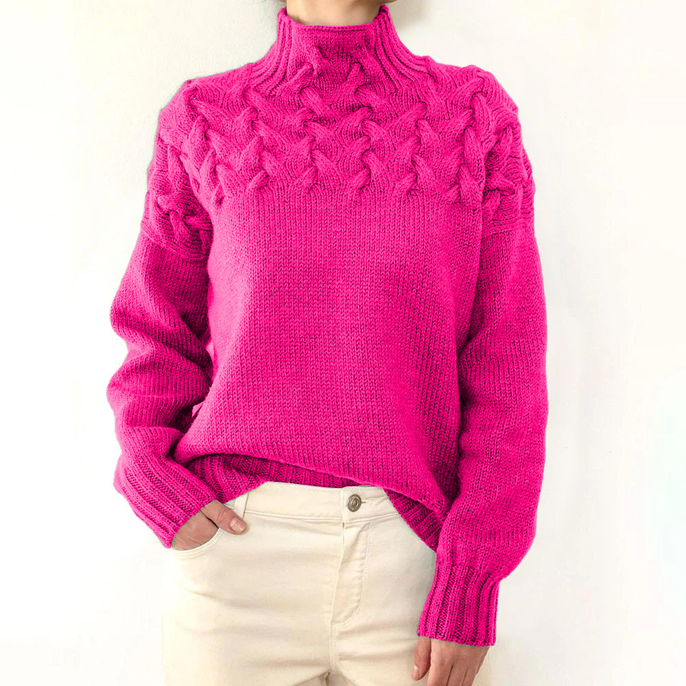 Damen nan Strickpullover mit Zopfstruktur und hohem Rollkragen EB