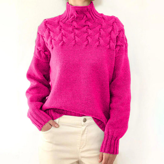 Damen nan Strickpullover mit Zopfstruktur und hohem Rollkragen EB
