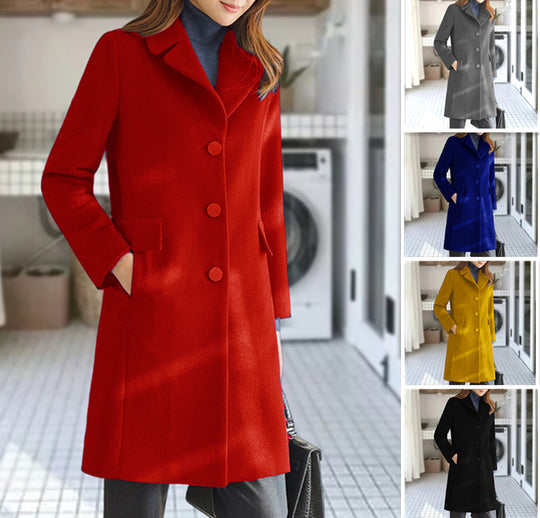 Damen eleganter Wollmantel mit klassischem Kragen und Taschen EB