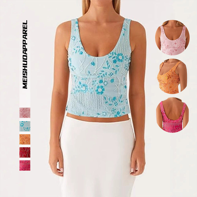 Damen Couture-Oberteil mit floralem Strassdesign und figurbetontem Schnitt EB