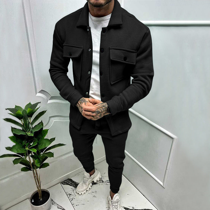 Herren stylisches Freizeitanzug Set mit Knopfleiste und praktischen Taschen EB