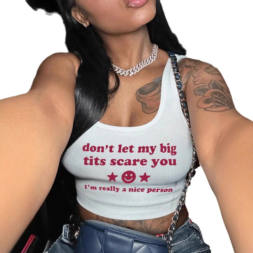 Damen Crop-Top mit kreativem Statementdruck EB
