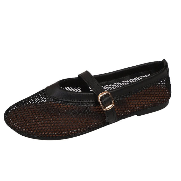 Damen elegante und luftige Ballerinas mit Netzdesign und verstellbarem Riemen EB