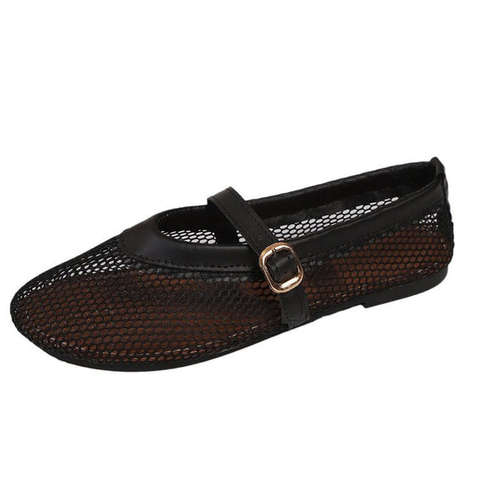 Damen elegante und luftige Ballerinas mit Netzdesign und verstellbarem Riemen EB