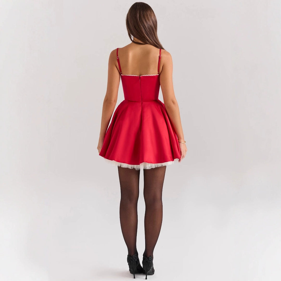 Damen romantisches Spitzenkleid mit trägerlosem Design EB