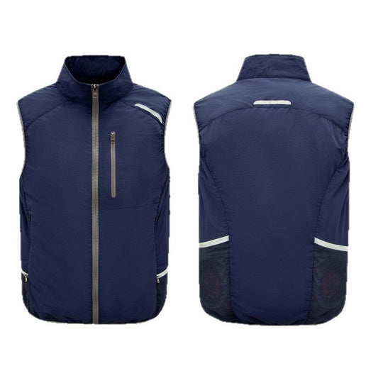 Herren nan leichte winddichte Outdoor-Weste mit hoher Kragen, Brusttasche und seitlichen Reißverschlusstaschen R&B