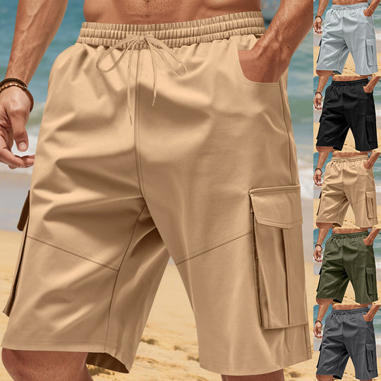 Herren nan technische Reisefreizeit-Bermuda mit elastischem Bund, Kordelzug und funktionalen Klapptaschen EB