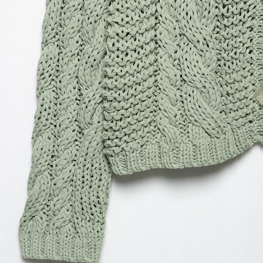 Damen Strickjacke mit Zopfmuster und Knopfdetails EB