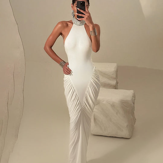 Damen Elegantes Maxikleid mit voluminösem Rüschen-Design und hohem Kragen EB
