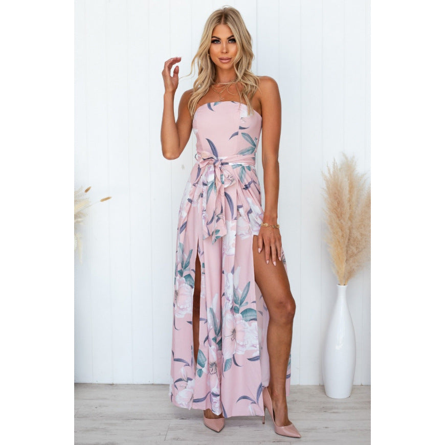 Damen Maxi-Kleid mit floralem Print und Schlitz EB