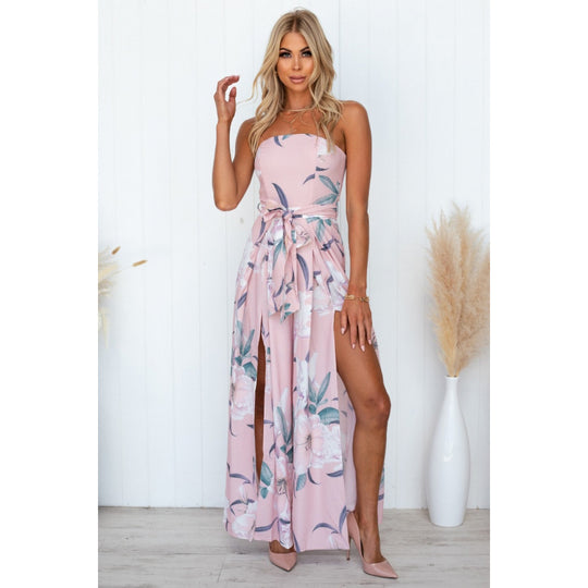 Damen Maxi-Kleid mit floralem Print und Schlitz EB